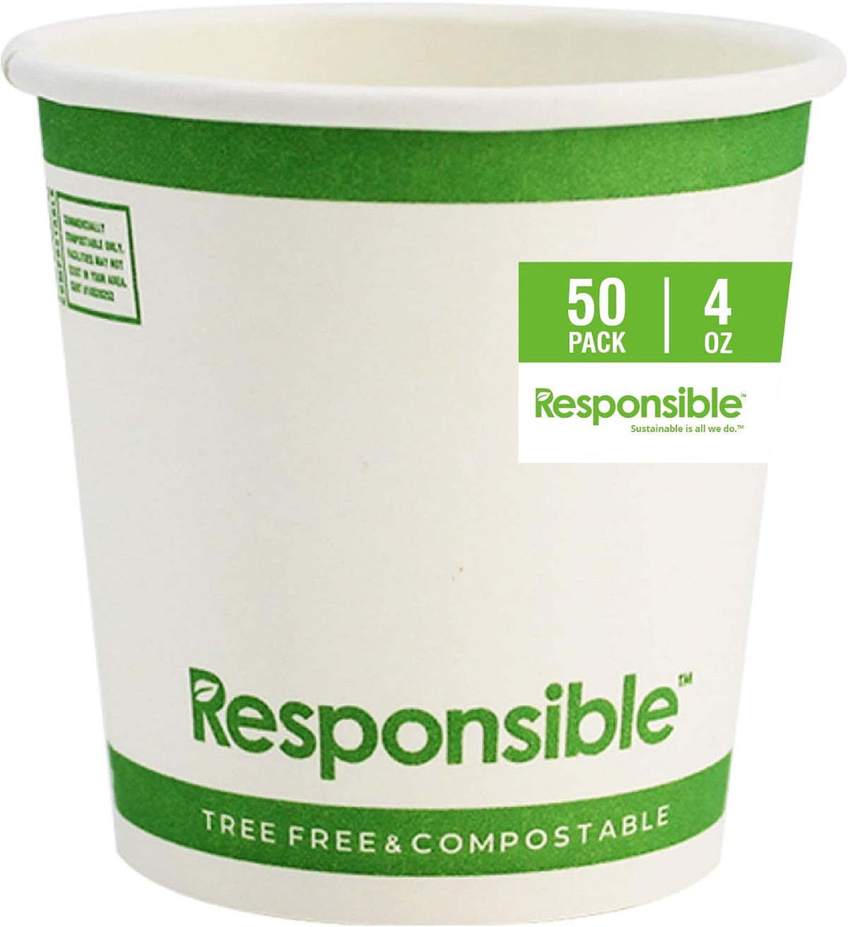 Certified Compostable 4 oz Paper Cups, Cold & Hot Coffee Cups, Disposable Paper Cups, Extra Strength Disposable Cups, Made without PFAS (50 count)