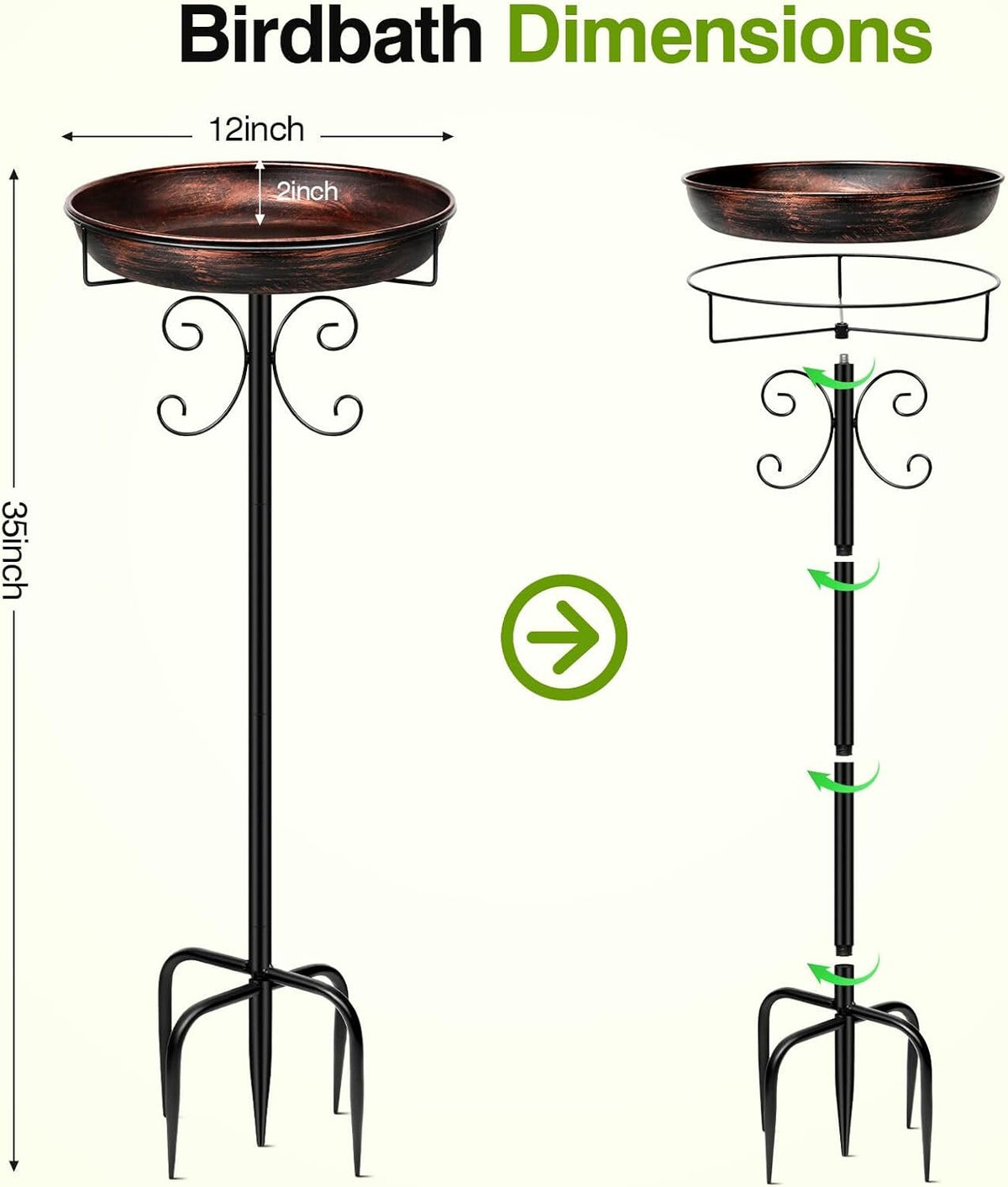 Daoeny 35In Metal Bird Bath for Outside, Vintage Freestanding Birdbaths & Birdfeeder, Bird Baths Feeder Bowl for Outdoors Garden Patio Yard Lawn Decor, Upgraded 5-Pronged Base (Antique Bronze)