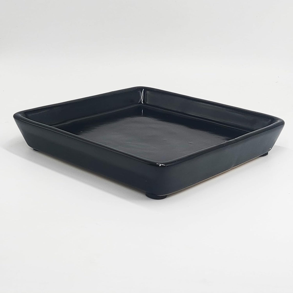 Square Plant Saucer 10 Inch 1 Pack,Plant Trays for Pots, Black Ceramic Plant Saucers for Indoors Outdoors, Plant Drip Tray 4 6 8 10 12 14 Inch