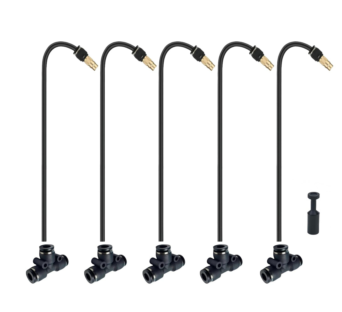5pk Brass Misting Nozzles Tee 16 inch 360 Degree Adjustable Copper Sprayer, Compatible with1/4 trubing Hose Watering Plant Drip Irrigation Pneumatic Fittings Connection for Watering Garden(16inch)