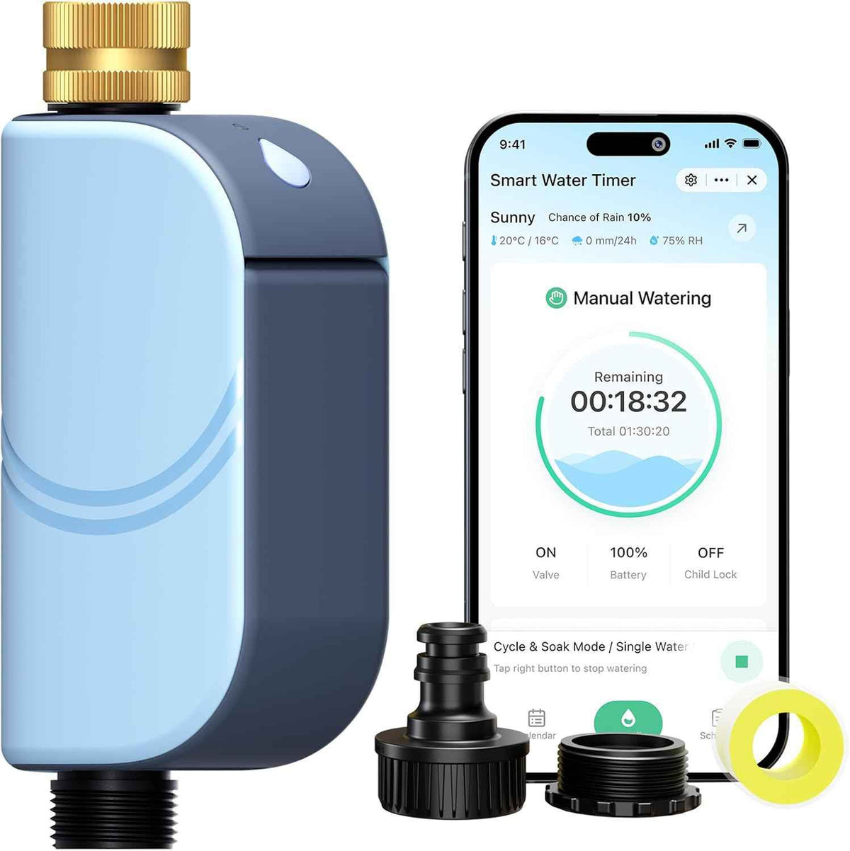 WiFi Water Timer for Garden Hose, Smart Sprinkler Controller with Heavy-Duty Brass Inlet & Flow Meter, No Hub Required, App Control Rain Delay Outdoor Hose Valve
