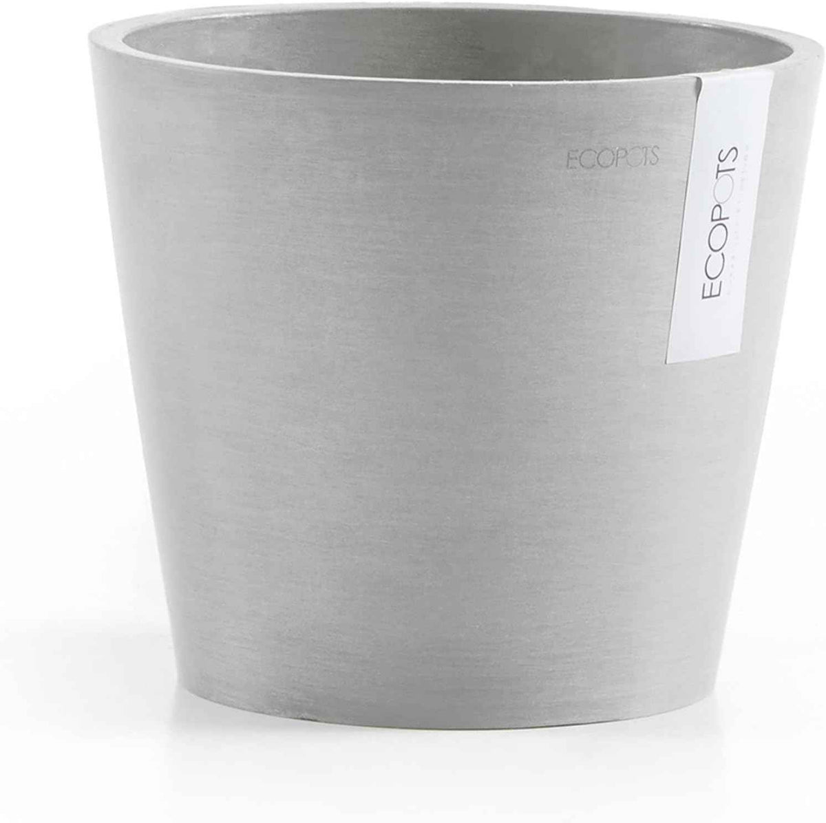 Ecopots Amsterdam Durable Modern Round Indoor/Outdoor Recycled-Based Composite Flower Pot Planter, White Grey, 8"