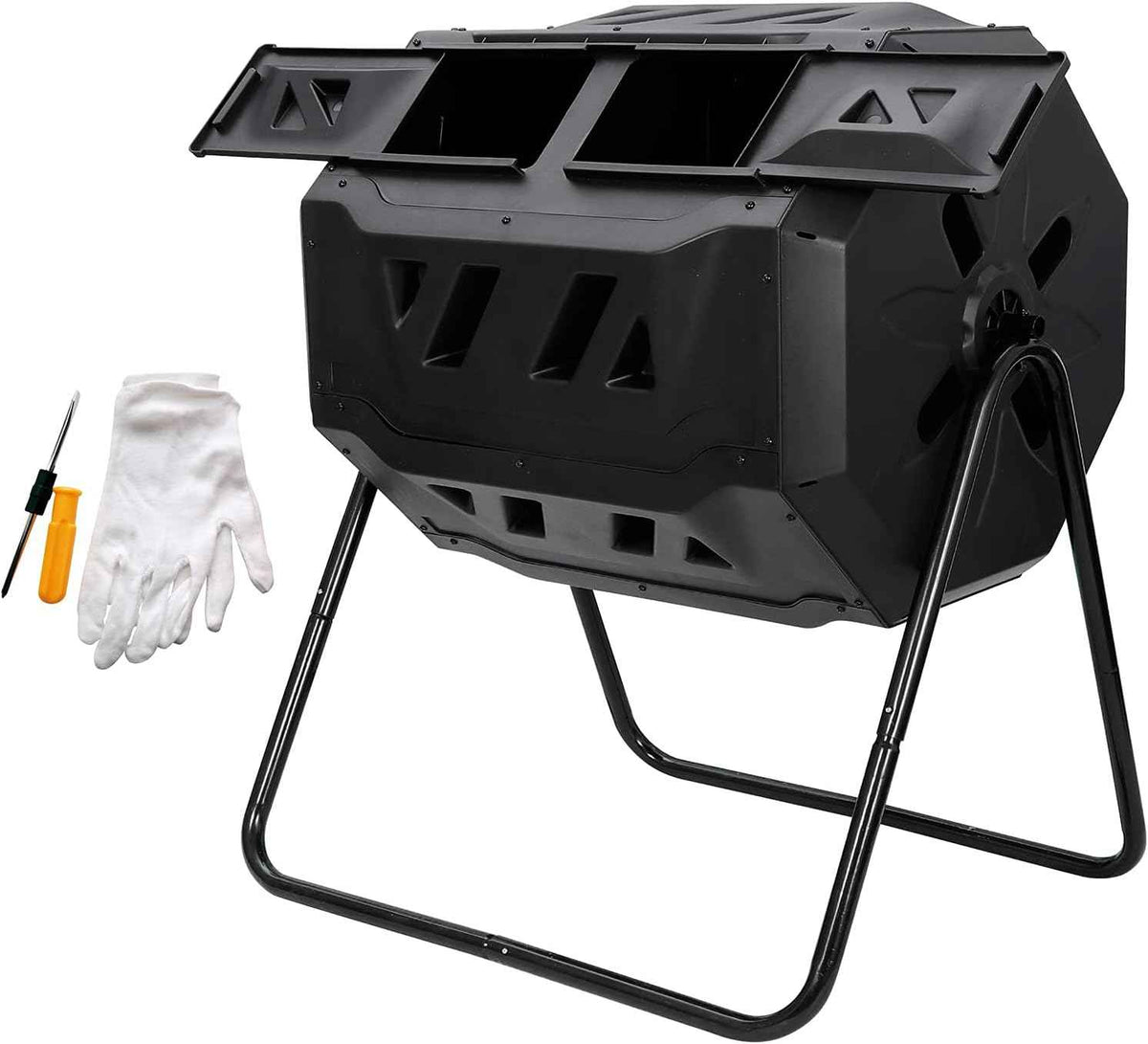 Nouva 43 Gallon Large Composting Tumbler Dual Rotating Chamber Garden Composter Bin Compost Bin with Steel Frame Outdoor Garden Yard