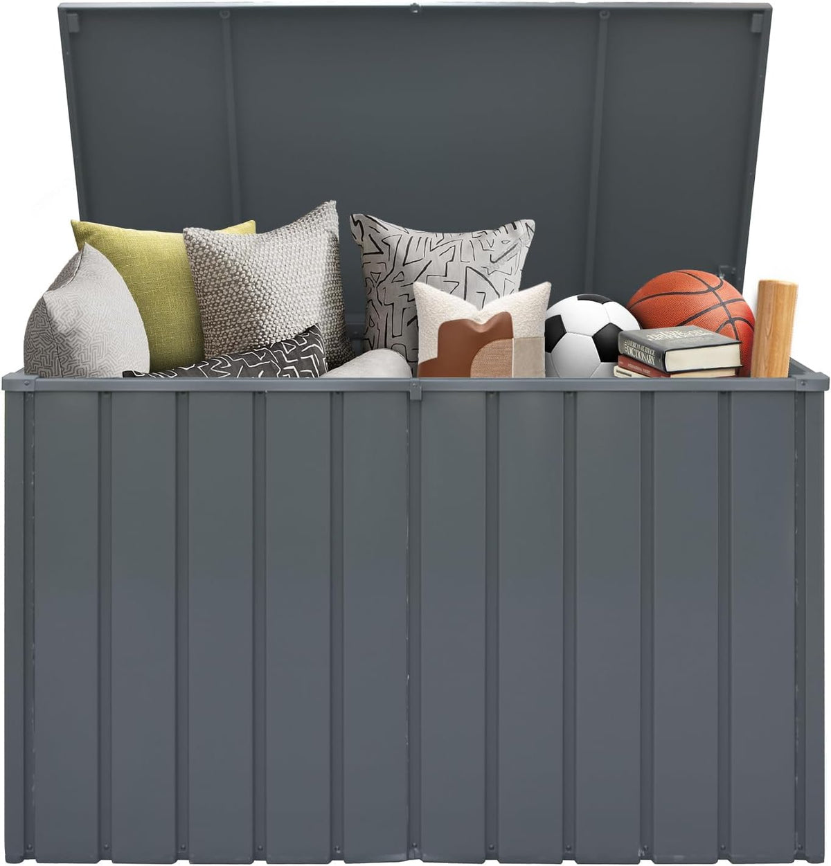 Domi Deck Box 200 Gallon, Waterproof Lockable Steel Outdoor Storage Container for Outside Cushions, Garden Tools and Pools Equipment(Gray)