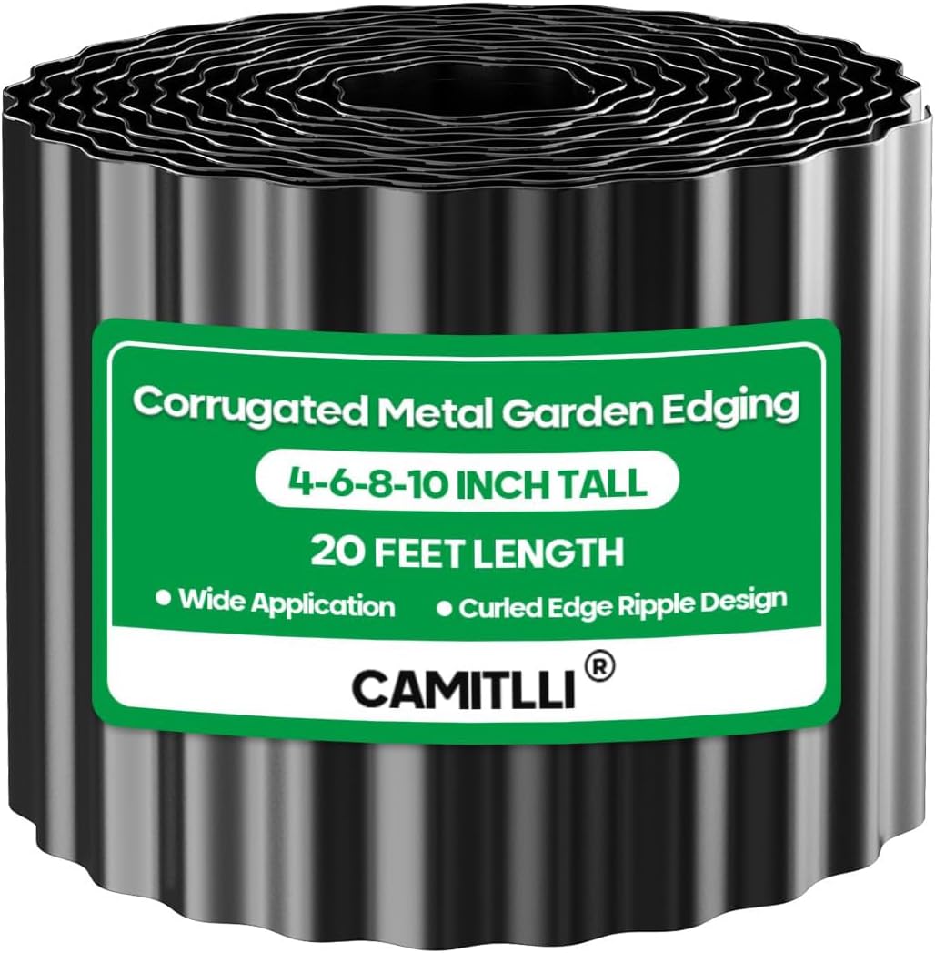 Corrugated Metal Garden Edging, Sturdy Tall Landscape Edging Borders, Perfect DIY for Flower Beds, Lawn and Pathway, Tree Surrounds, Paver Edges (Black, 8"×20FT)