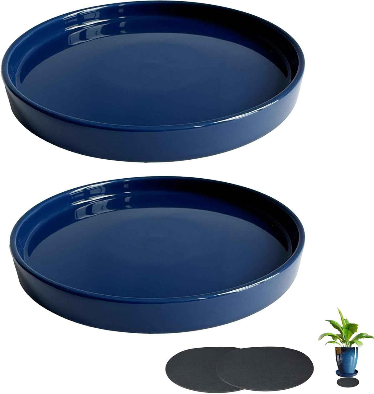 Ceramic Plant Saucer Pot Tray Blue 2pcs-12 Inch, Planter Saucers 4 5 6 7 8 9 10 11 12 Inch for Indoors Outdoor, Durable Sturdy Flower Drainage Tray for Glazed Pots Base (12.5 Inch-Blue)