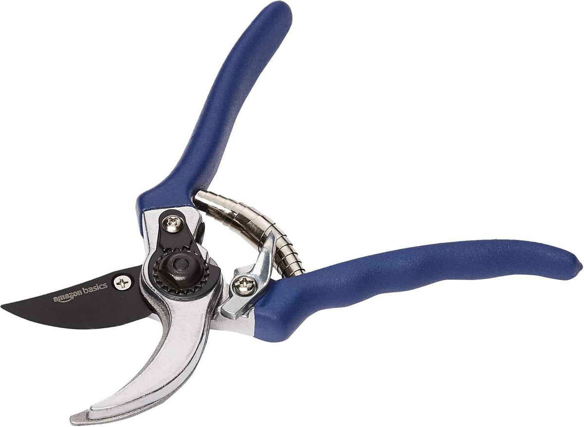 Amazon Basics Professional Hand Pruners, Garden Clippers, Pruning Shears, 8-inch Steel Bypass Garden Scissors, Blue