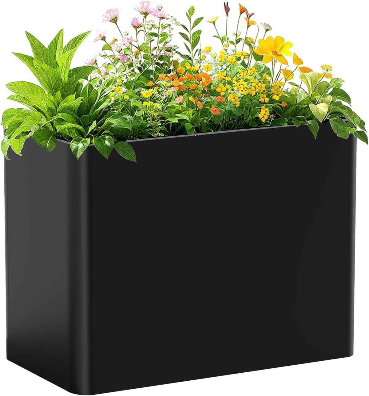 Metal Tall Rectangular Planter Box 36" L x 15" W x 24" H,Large Tall Black Planters for Outdoor Plants with Removable Insert Shelf for Porch, Garden, Patio, Yard