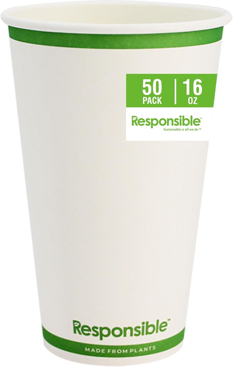 Certified Compostable 16 oz Paper Cups, Cold & Hot Coffee Cups, Disposable Paper Cups, Extra Strength Disposable Cups, Made without PFAS (50 count)
