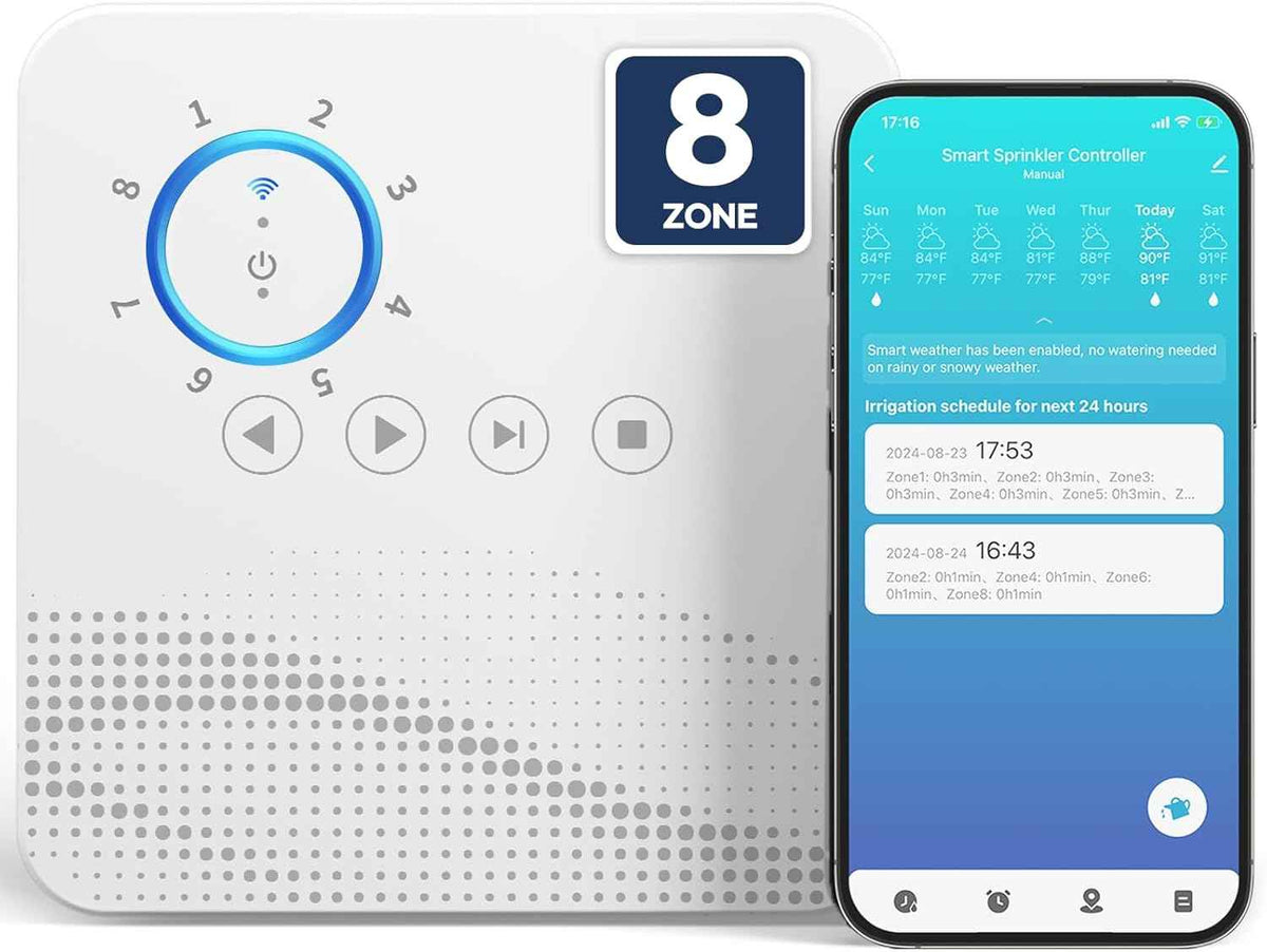 tolviviov Smart Sprinkler Controller, 8-Zone Indoor WiFi Irrigation Controller, App Enabled, Simple Automated Watering Scheduling, Local Weather Intelligence, Rain, Freeze Skip