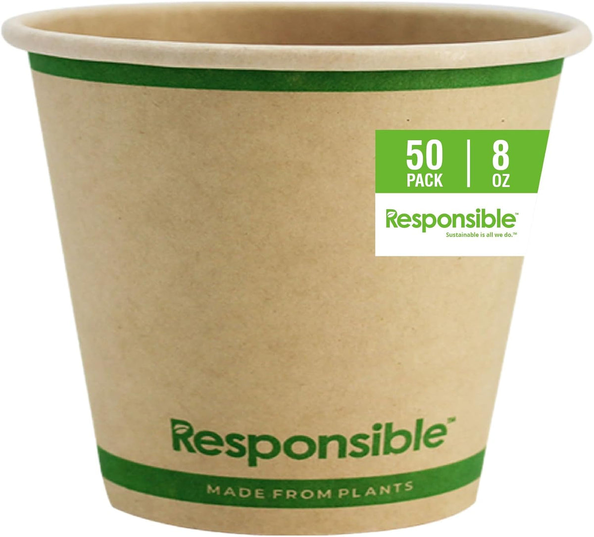 Certified Compostable 8 oz Paper Cups, Cold & Hot Coffee Cups, Disposable Paper Cups, Extra Strength Disposable Cups, Made without PFAS (50 count)