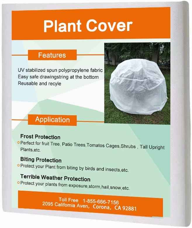 Agfabric Plant Cover H72 xDia72 0.9oz Freeze Cloths for Plants Plant Frost Protection Covers Drawstring Bags,White