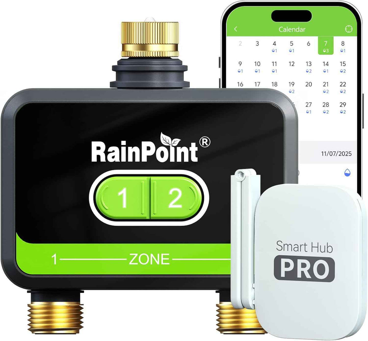 RainPoint WiFi Water Timer for Garden Hose with Brass Inlet & Outlet, 2-Zone Smart Hose Timer, WiFi Irrigation Controller via APP/Voice Control, Automatic Sprinkler Watering System for Lawns and Yard