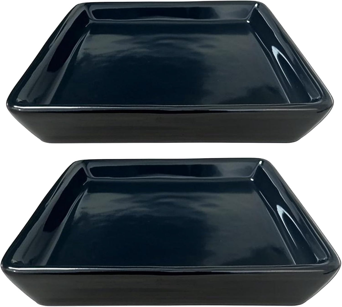 Square Plant Saucer 10 Inch 2 Pack,Plant Trays for Pots, Black Ceramic Plant Saucers for Indoors Outdoors, Plant Drip Tray 4 6 8 10 12 14 Inch