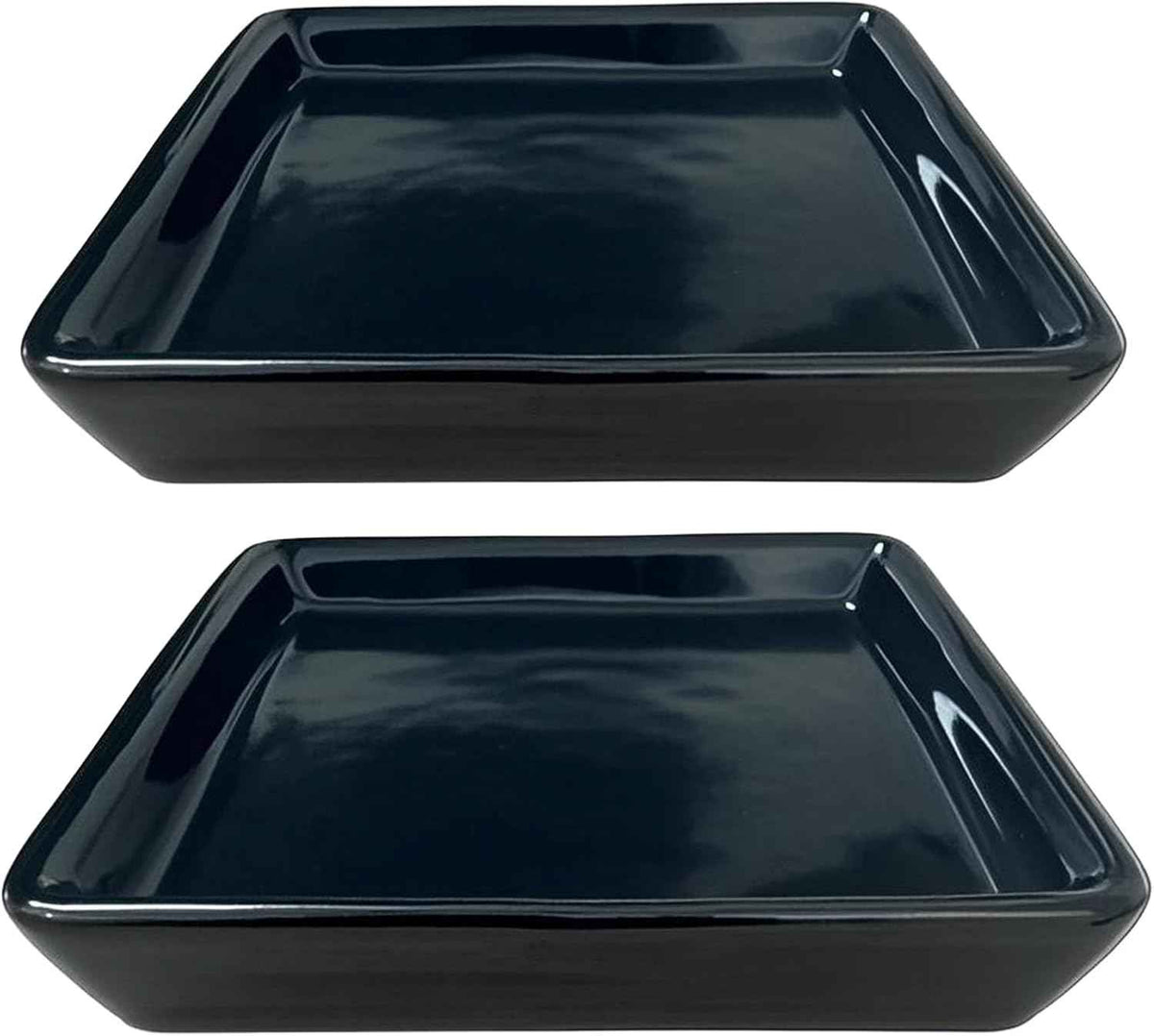 Square Plant Saucer 8 Inch 2 Pack,Plant Trays for Pots, Black Ceramic Plant Saucers for Indoors Outdoors, Plant Drip Tray 4 6 8 10 12 14 Inch