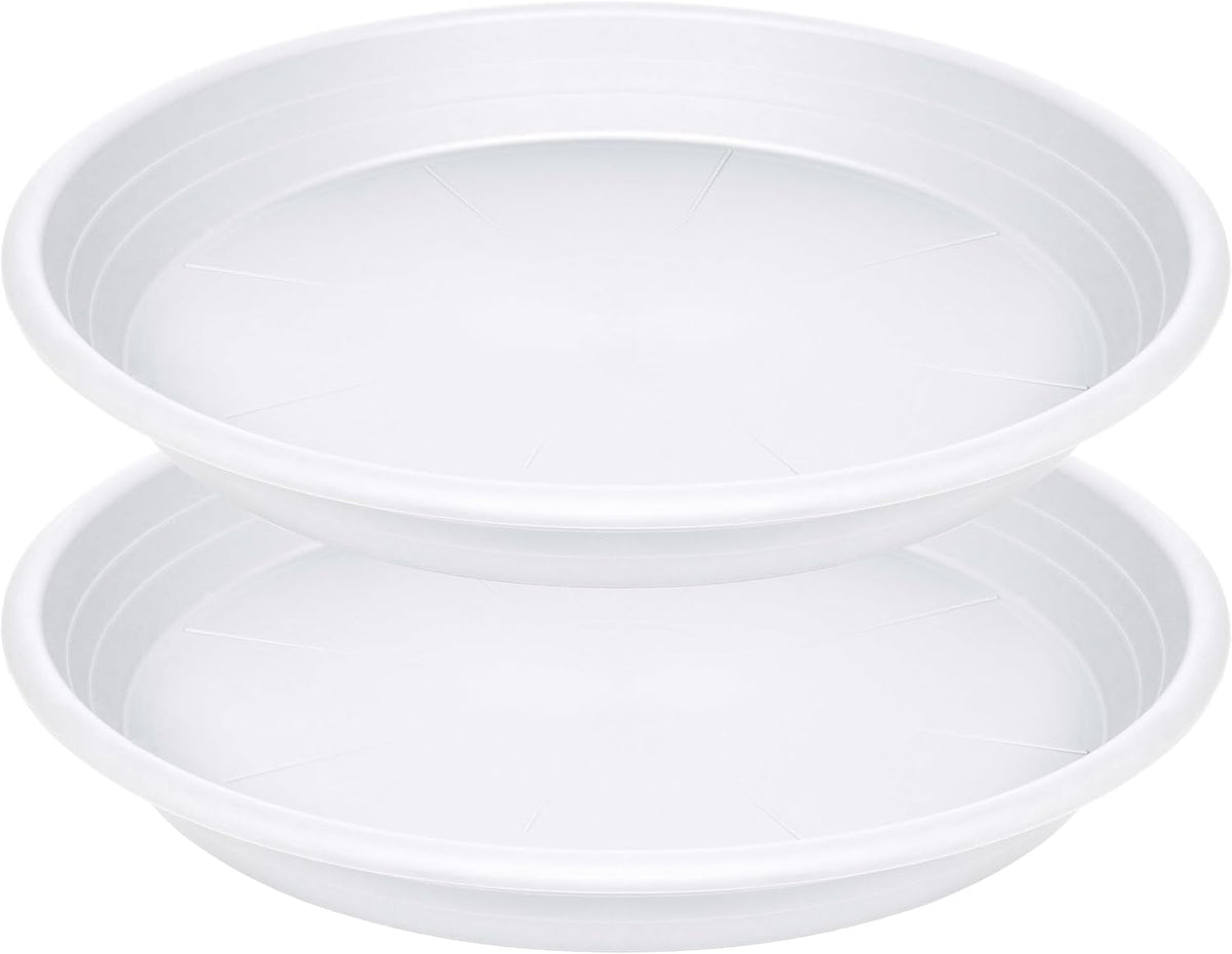2 Pack of 16 inch Plant Saucer, Large Plant Tray, Heavy Sturdy Plant Drainage Tray for Indoors, Bird Bath Bowls, Sturdy Plastic Pot Tray for Planter (White)