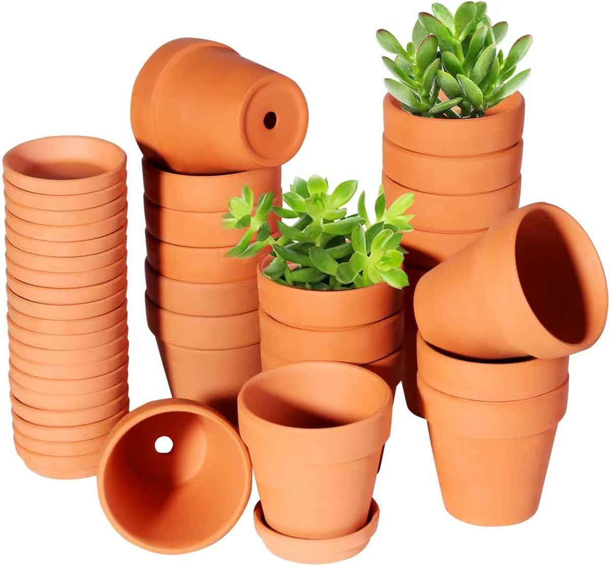 3 Inch Terracotta Pots with Saucer-20 Pack,Cactus Terra Cotta Flower Pot with Drainage,Succulent Nursery Clay Pots Great for Plants,DIY Crafts, Wedding Favor