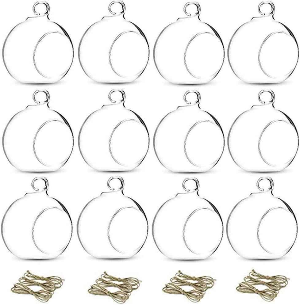 NUPTIO Glass Terrarium Globe Ornaments 12 Pcs 3.15" Diameter Small Terrariums Hanging Tea Light Candle Holders Home Wedding Party Centerpieces