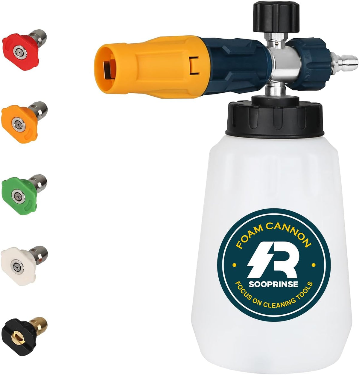 Sooprinse Foam Cannon with 1/4 Inch Quick Connector, Heavy Duty Car Foam Blaster Wide Neck Adjustable Snow Foam Lance for Pressure Washer, 5 Pressure Washer Nozzle Tips, 1 Liter