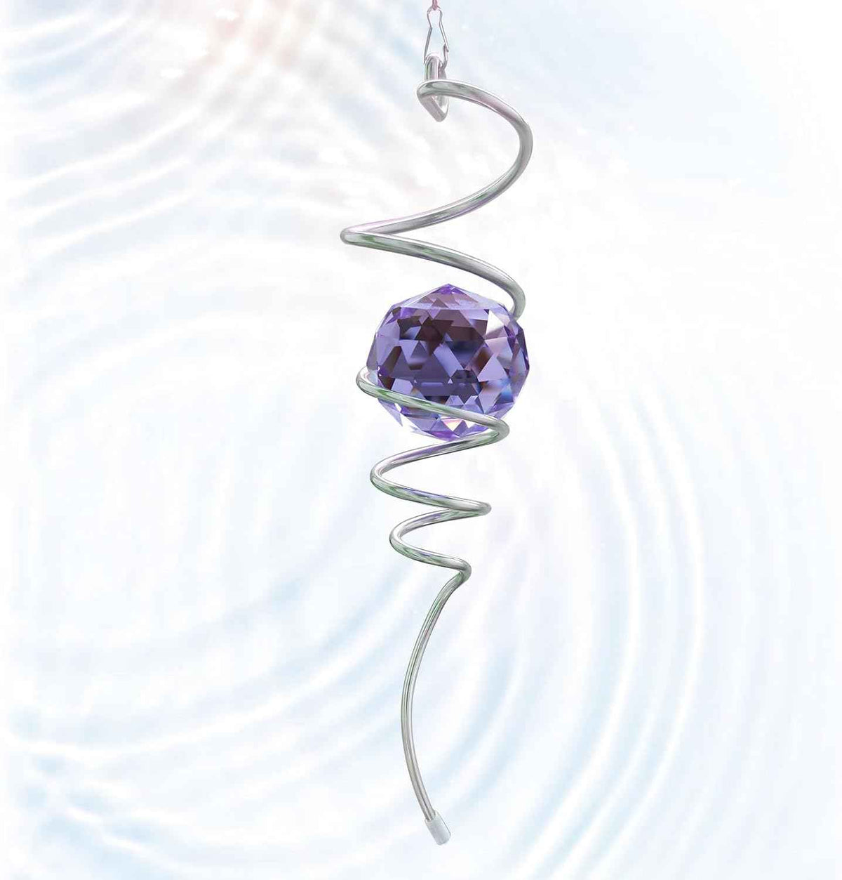 Wind Spinner Spiral Tail, Gazing Ball Spiral, Decorative Sun Catcher Rainbow Maker 11inch Tail and 2 inch Purple Crystal Orb with Swivel Hook, Indoor & Outdoor Garden Decoration 13" Height