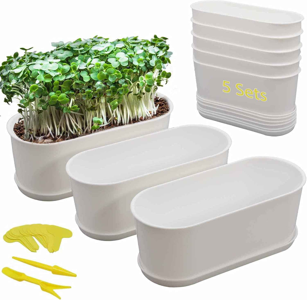 5-Pack Herb Planter,Window Boxes Planters with Multiple Drainage Holes,8.5" x 3.3" Oval Herb Garden Planter indoor/outdoor for Grow Plants, Flowers or Succulents, Deck Railing Window Planter Box