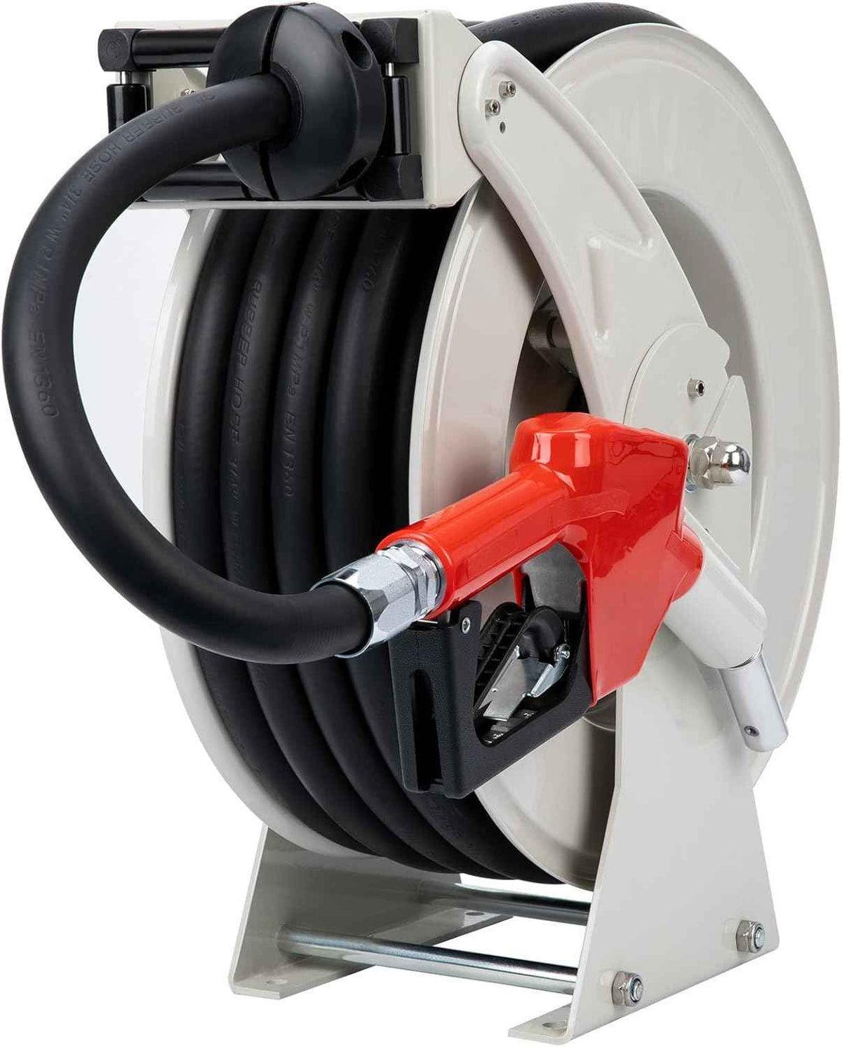 Diesel Fuel Hose Reel Retractable 3/4" x 50' Spring Driven Auto Swivel Rewind Industrial Heavy Duty Commercial Hose Holder Reel with Fueling Nozzle for Aircraft Ship Vehicle Tank Truck, 300 PSI