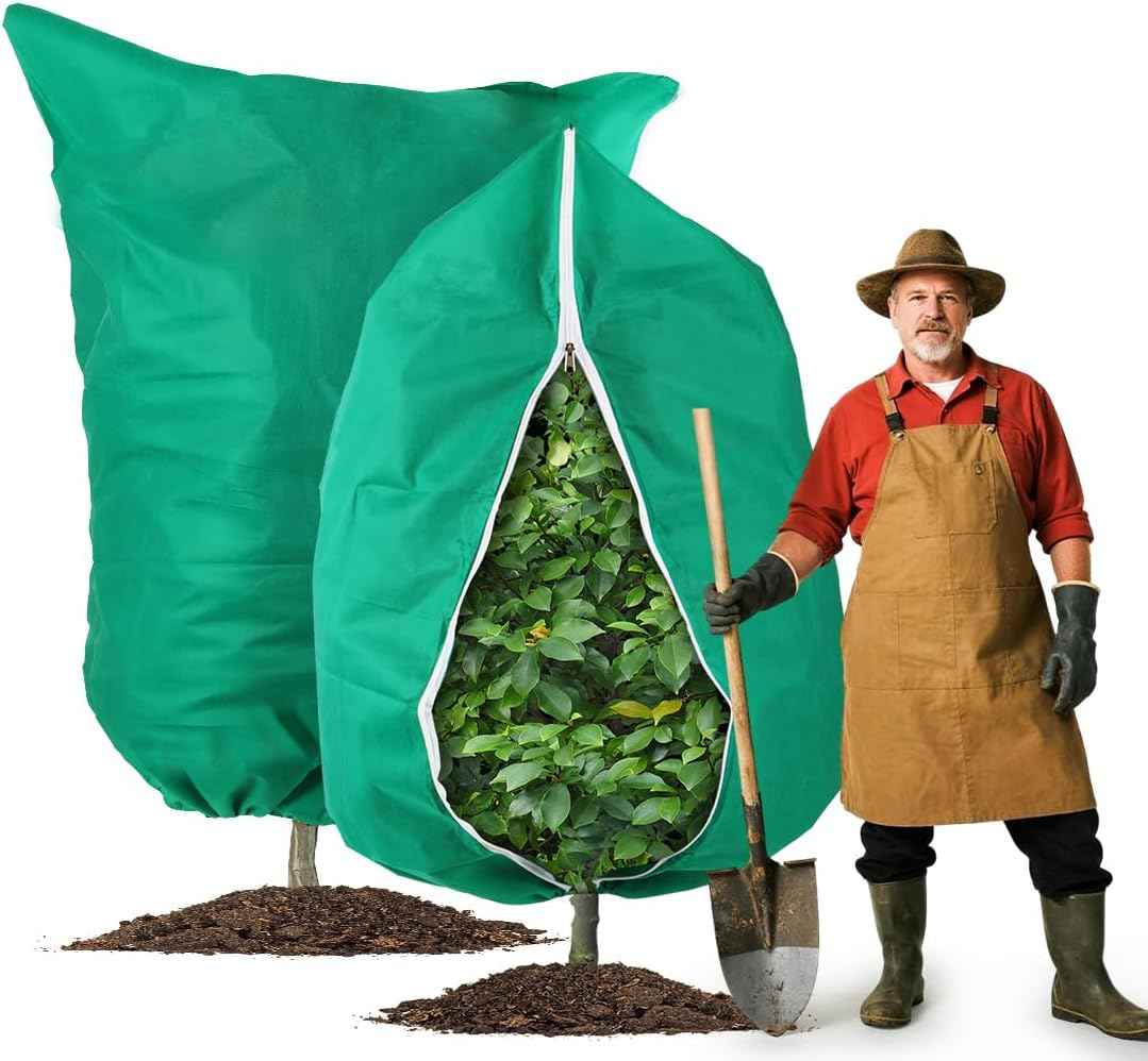 Plant Covers Freeze Protection 2-Pack, Frost Covers with Zipper Drawstring, Outdoor Winter Frost Cold Weather Shrubs Trees Jacket Covers (47.3" x 70.9",Green)