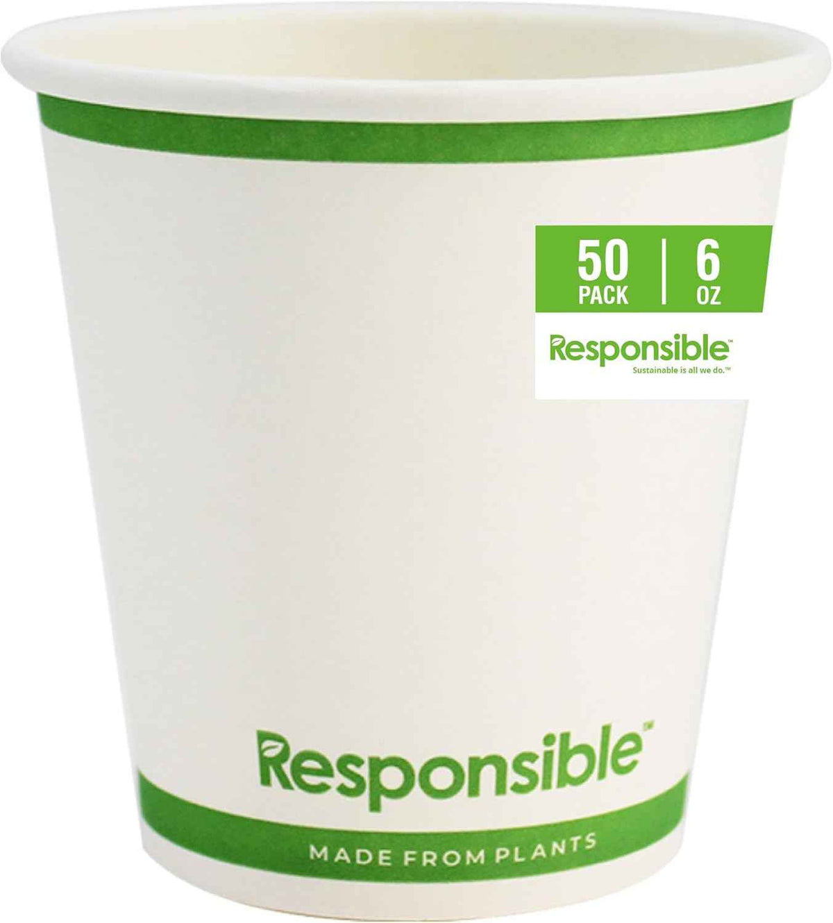 Certified Compostable 6 oz Paper Cups, Cold & Hot Coffee Cups, Disposable Paper Cups, Extra Strength Disposable Cups, Made without PFAS (50 count)