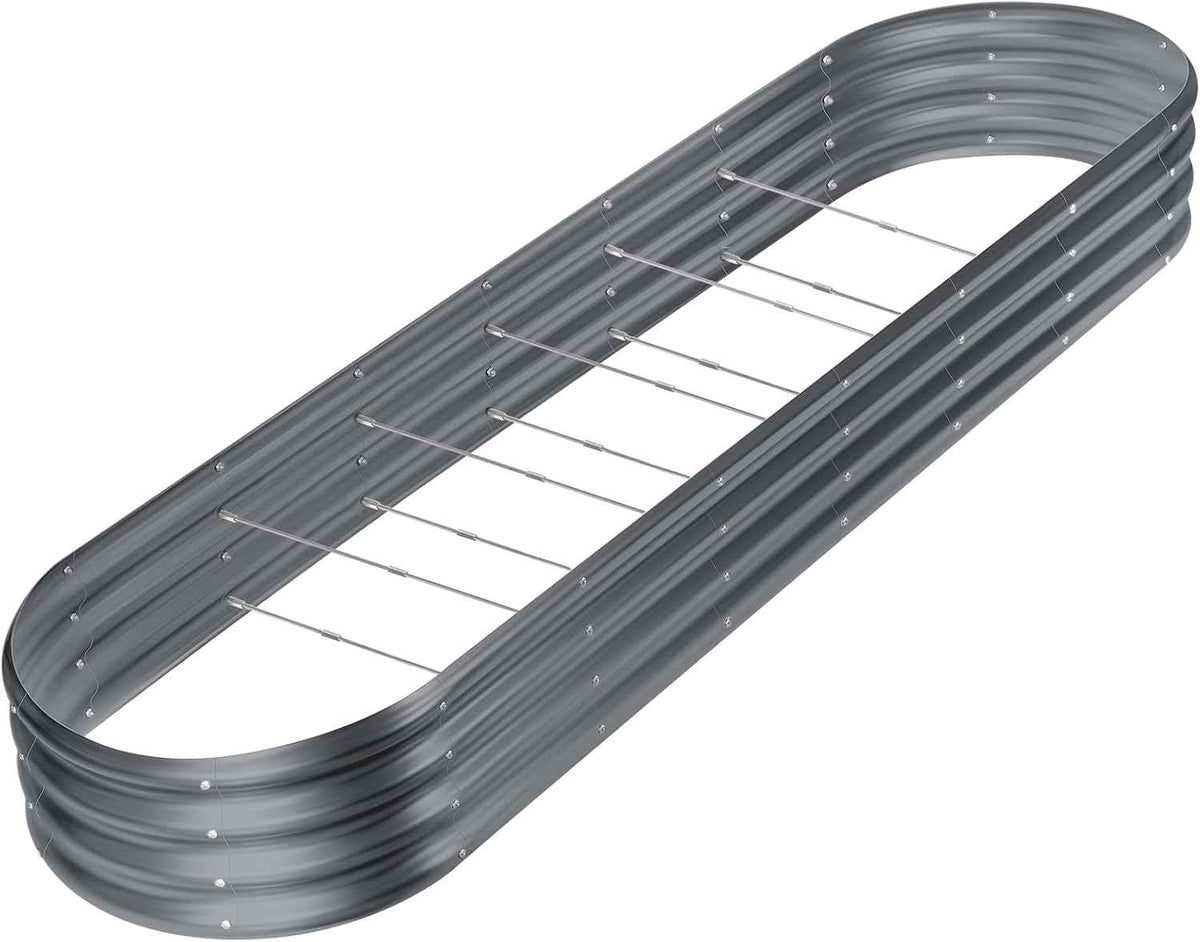 Land Guard 8×2×1ft Galvanized Raised Garden Bed Kit, 108 Gallon Capacity Raised Garden Boxes Outdoor, Oval Metal Raised Garden Beds for Vegetables, Modern Grey(with 10 Connecting rods)