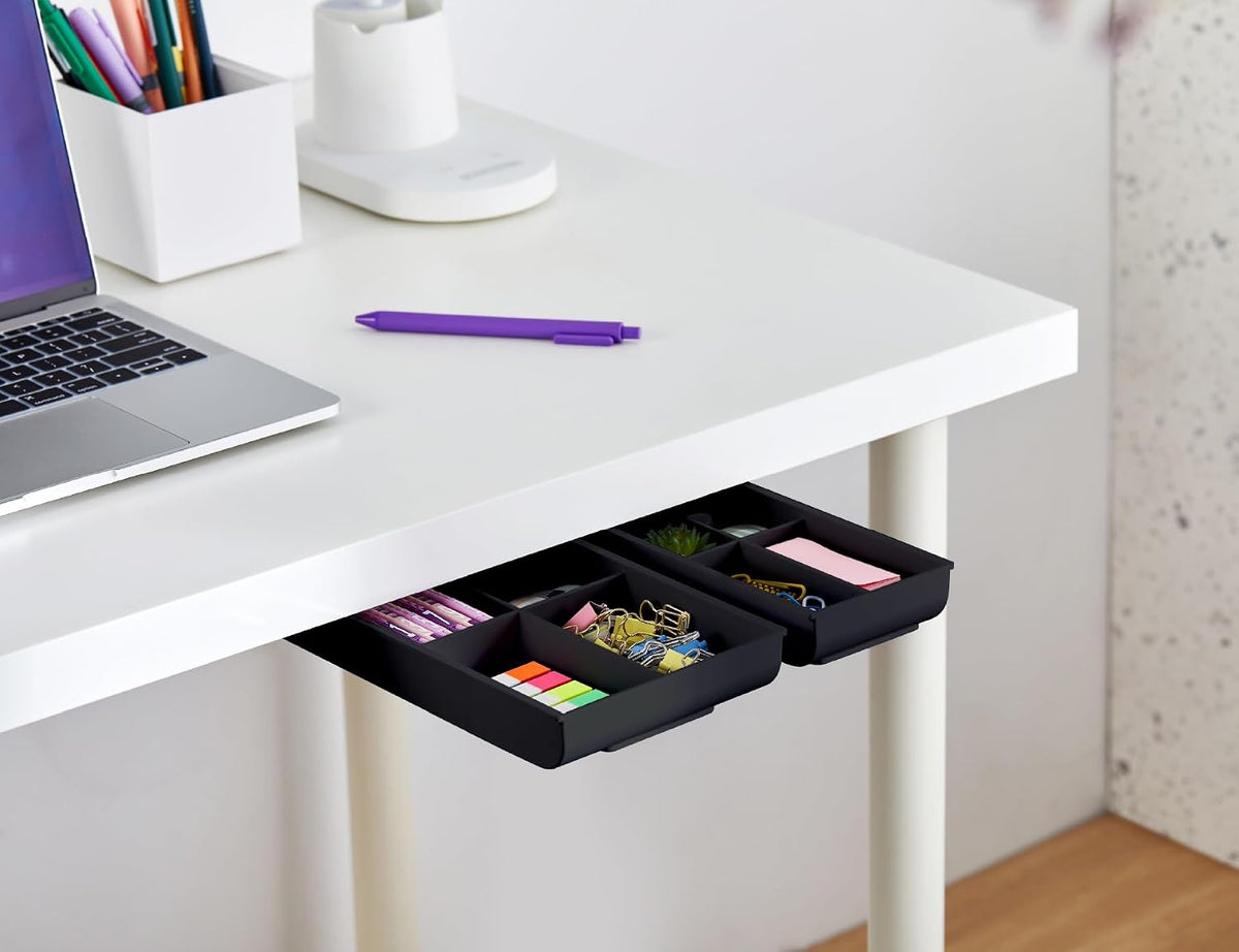 Bostitch Konnect Under Desk Drawer, Self-Adhesive Slide Out Storage Organizer with 4 Customizable Dividers, 2-Pack - Field & Nook