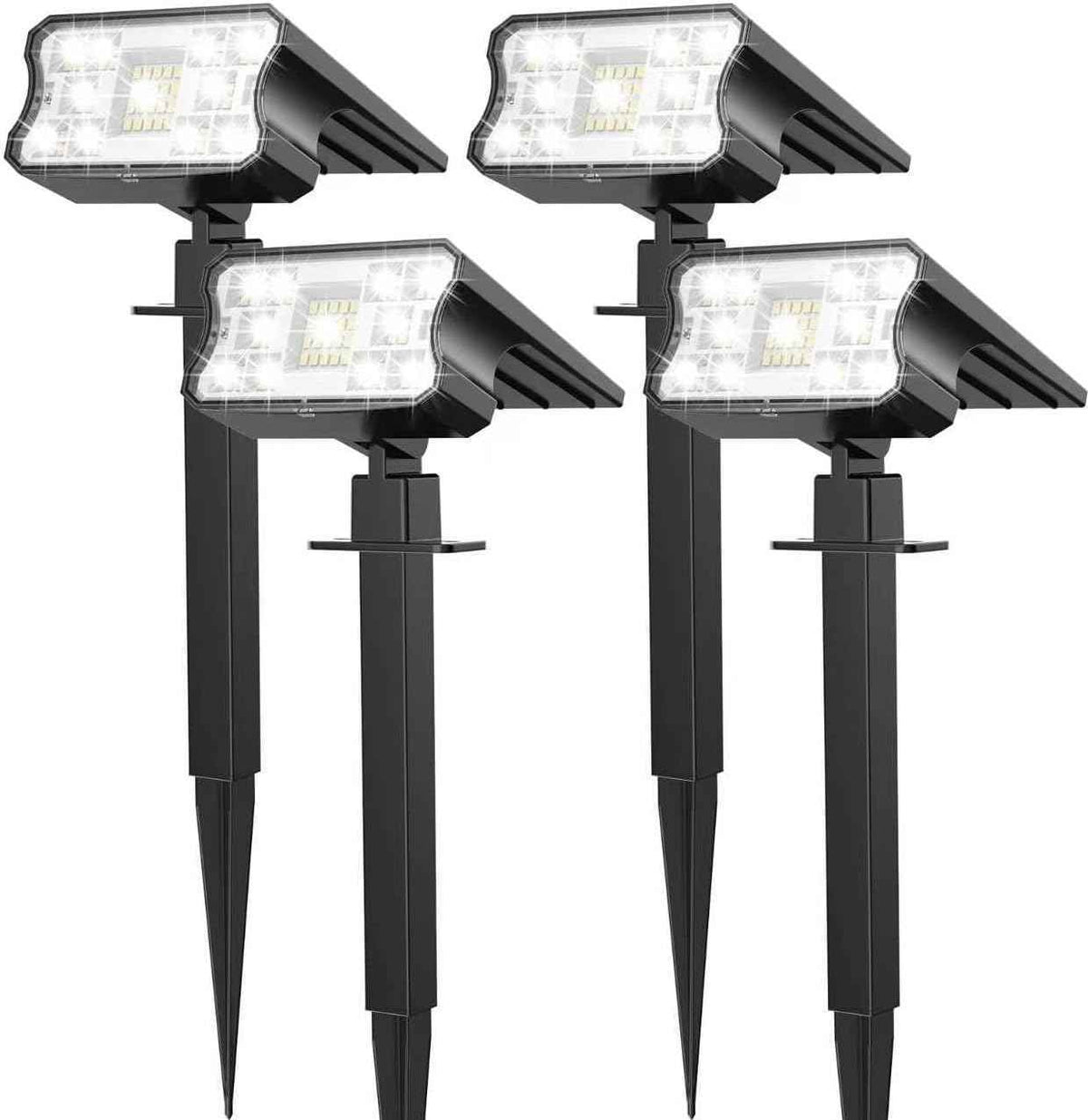 HGGH Solar Lights Outdoor Waterproof IP67, 60 LED 3 Lighting Modes Solar Spot Lights Outdoor for Yard Garden Pathway Landscape, Auto On/Off, Function 2 in 1(Cool White, 4 Pack)