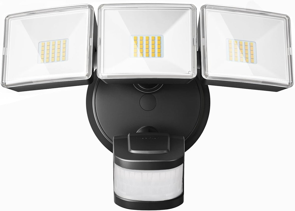 OREiN 4500LM/30W Flood Lights Outdoor, 180°/50FT Motion Sensor Outdoor Lights 3 Modes Dusk to Dawn IP65 Waterproof LED Security Light for 4500SQ.FT Area for Yard Garden, Black (Hardwired)