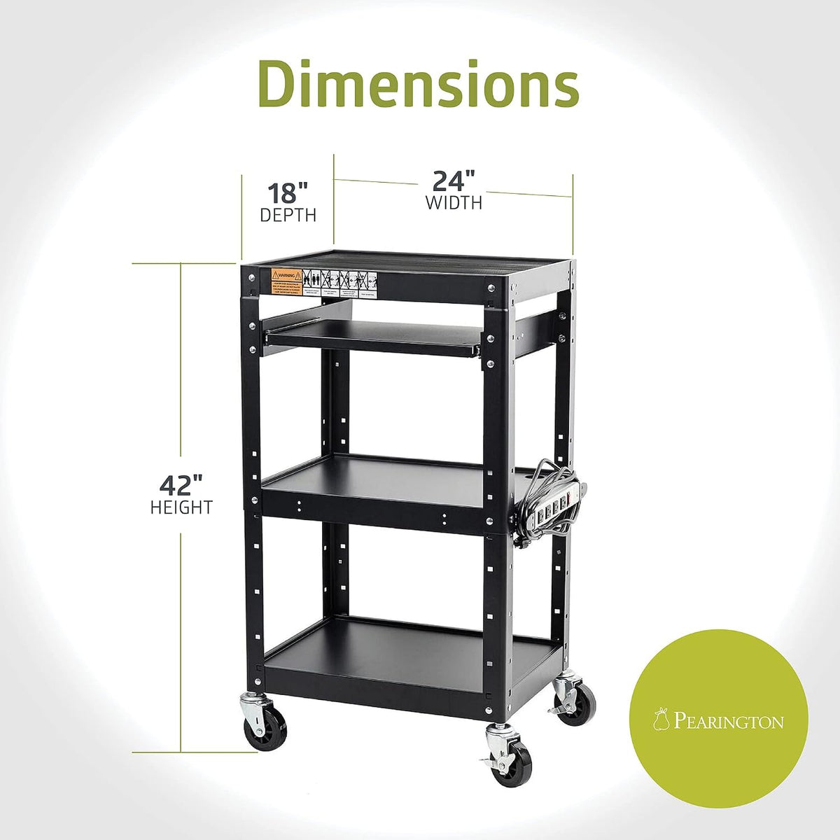 Pearington AV Presentation Cart Stand for Video Projector, TV, Laptop Computers, Printers, Metal Construction Rolling Storage Cart with Adjustable Shelves, 4 Wheels, 4 Outlets, 12ft Cord, Black - Field & Nook