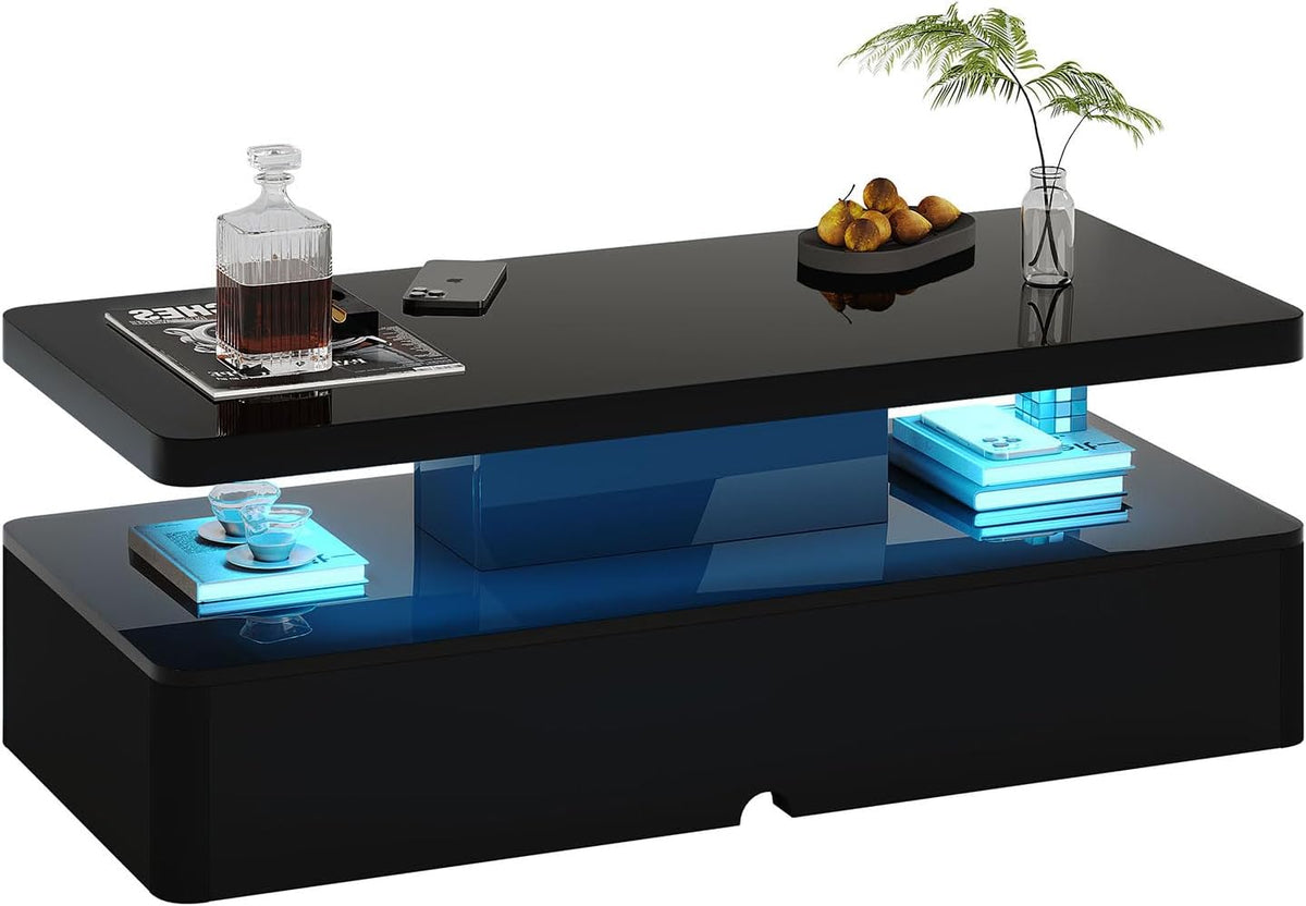 MXV 40" Modern Coffee Table with LED Lights, Black