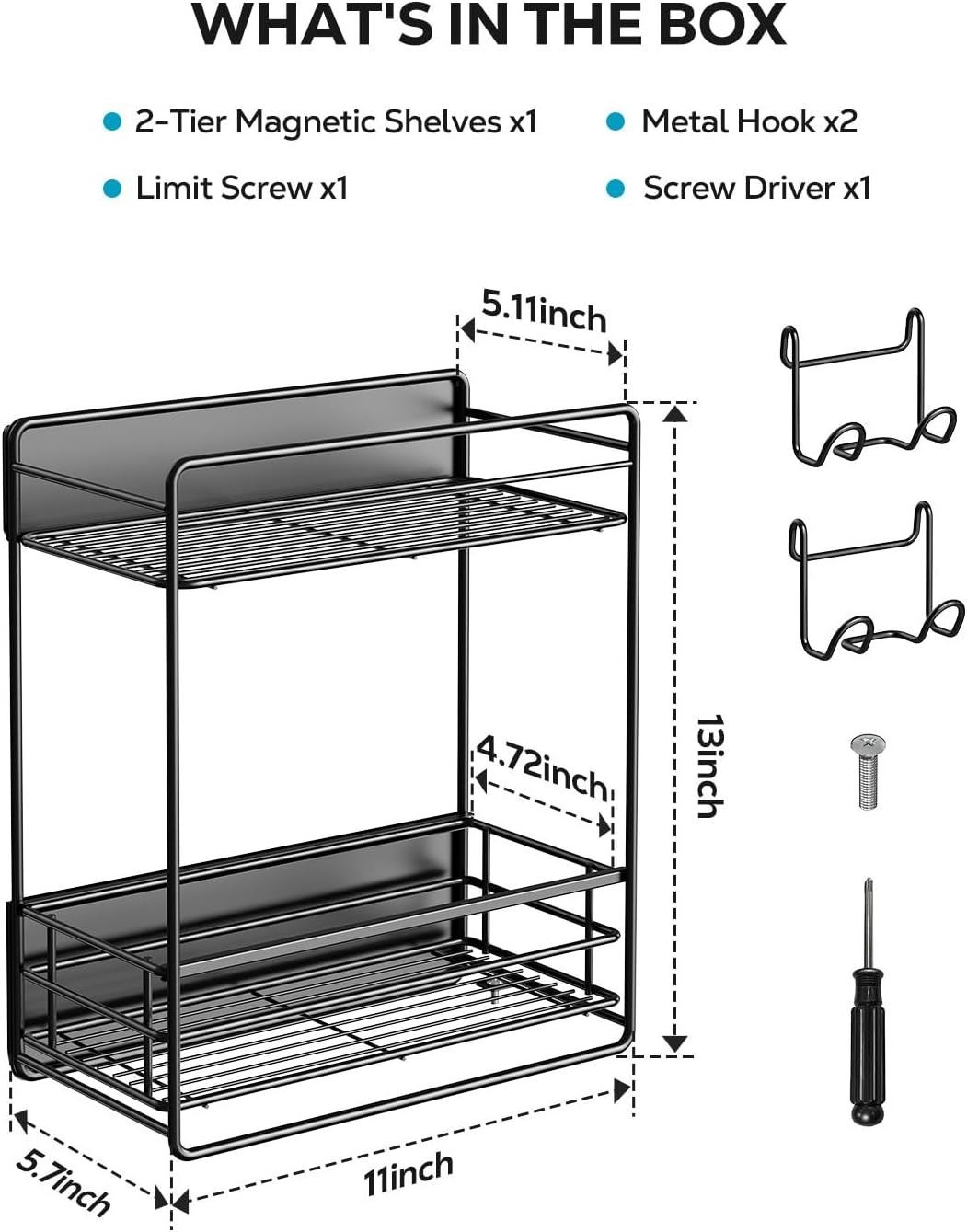Nieifi Magnetic Shelves for Washing Machine, Magnetic Laundry Organizer | Heavy duty, 2 tier, pull out drawer, 2 hooks, dryer organizer, laundry room storage, magnetic spice rack, black - Field & Nook