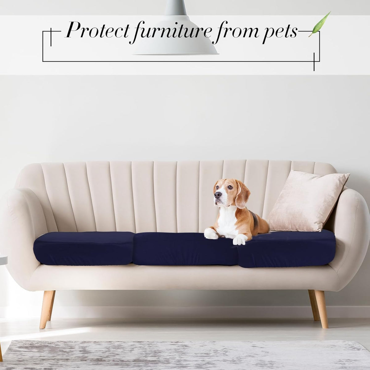 Newwiee 8Pcs Patio Cushion Covers Stretch Outdoor Cushion Cover Replacement for Patio Furniture Sofa Couch Slipcovers, Soft Flexibility Washable Furniture Protector(Waterproof Pure,Navy)