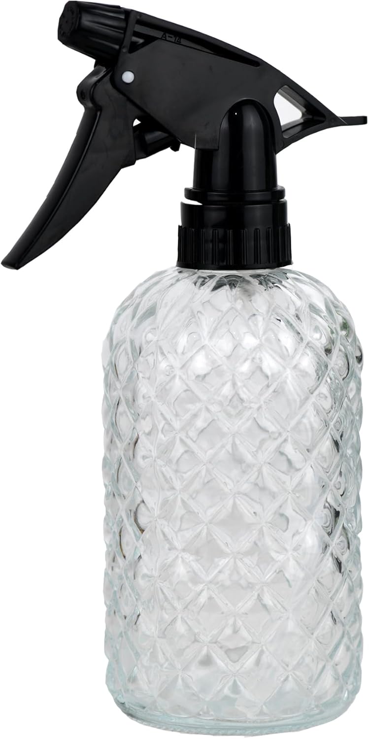 Glass Handheld Spray Bottle - 12oz Refillable Bottle ,Adjustable Nozzle Watering Can for Garden Plants Cleaning Solutions (Clear)