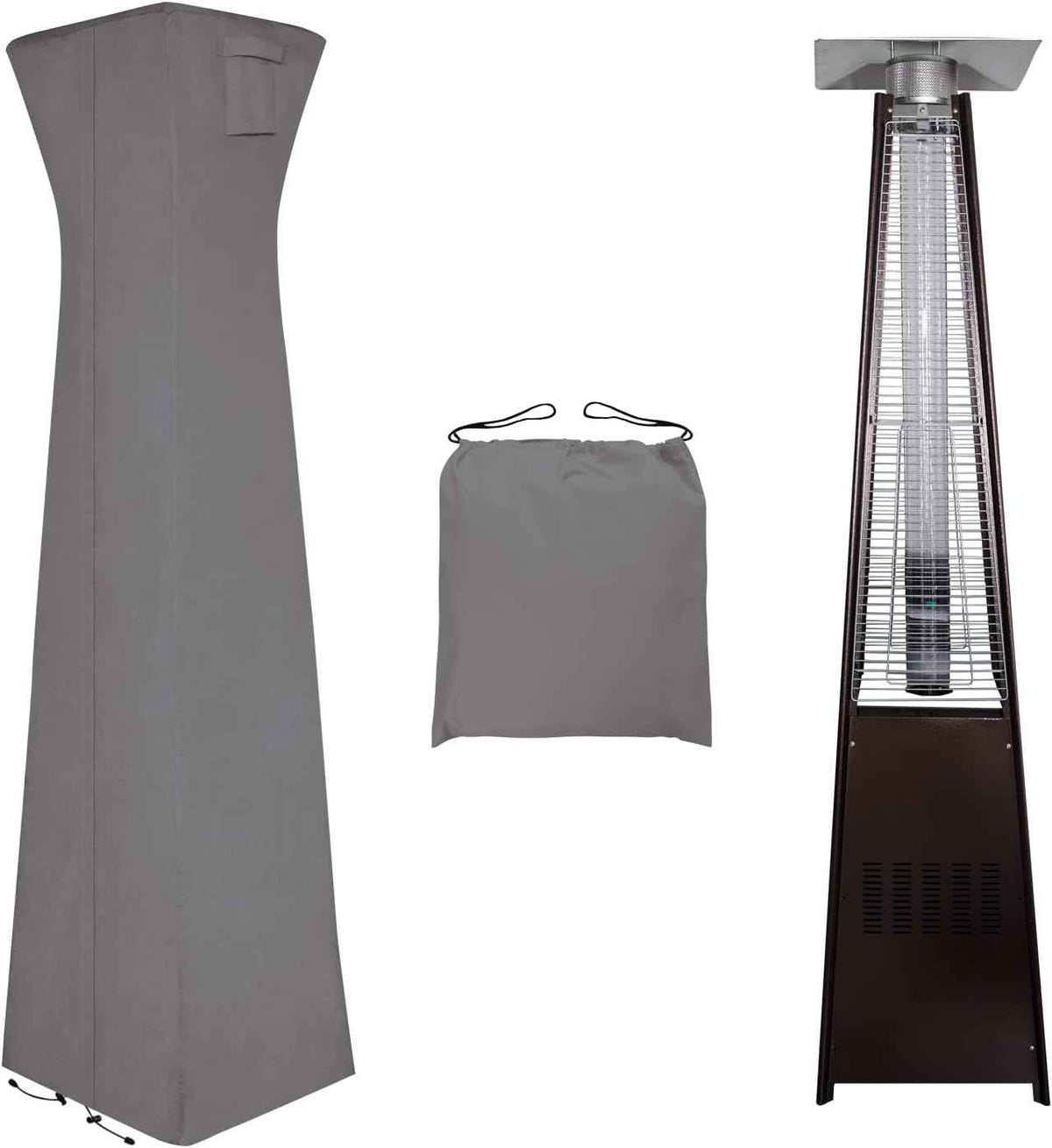Easy-Going Pyramid Torch Patio Heater Cover with Zipper and Storage Bag, Waterproof Outdoor Heater Cover Dustproof, UV-Resisant, Wind-Resistant (90" H x 23" L x 23" W, Grey)
