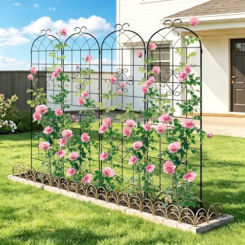 LZRS 78.4 x 40in Rustic Iron Arch Decoration Garden Trellis with Black