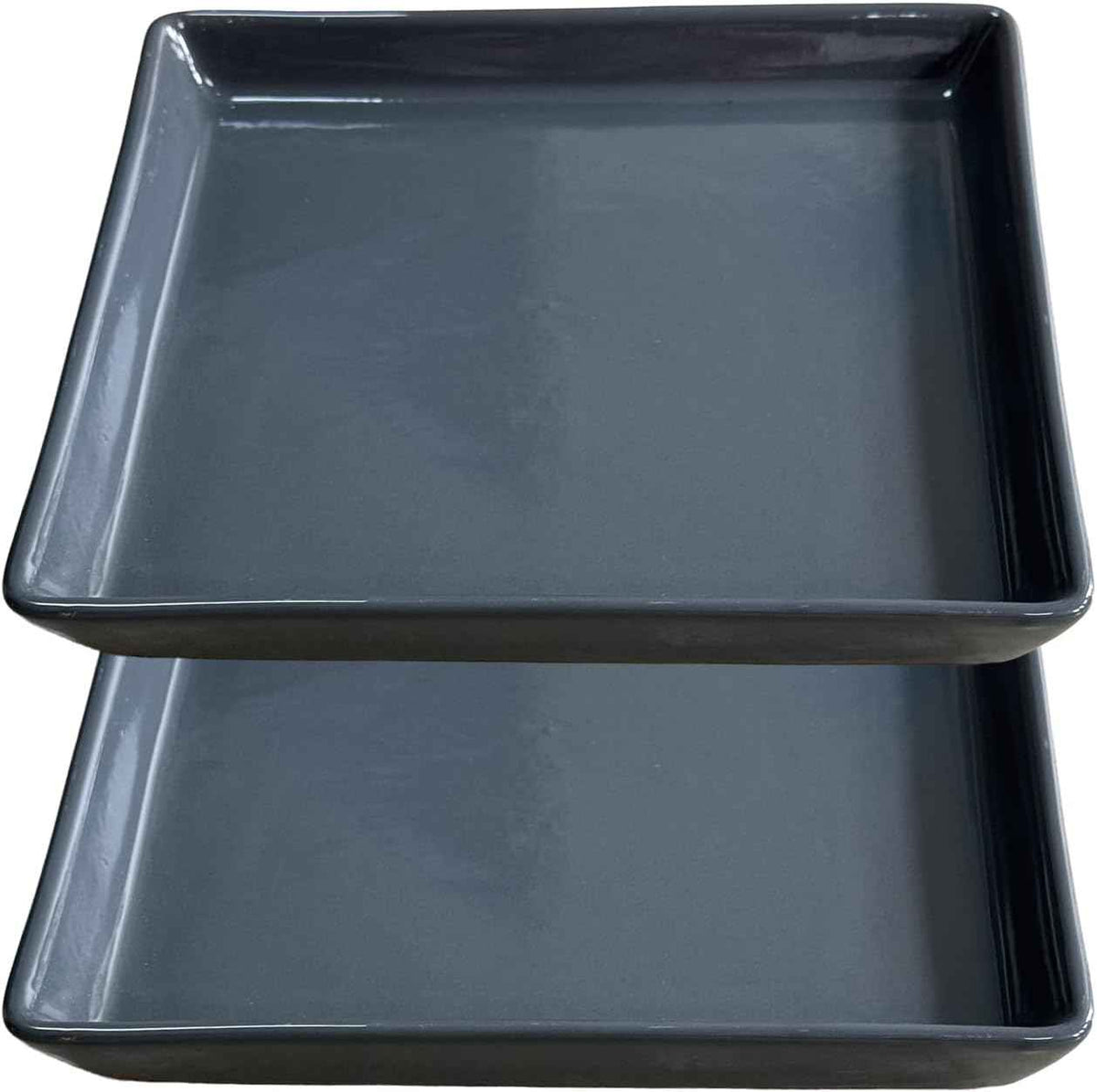 Square Plant Saucer 8 Inch 2 Pack,Plant Trays for Pots, Gray Ceramic Plant Saucers for Indoors Outdoors, Plant Drip Tray 4 6 8 10 12 14 Inch