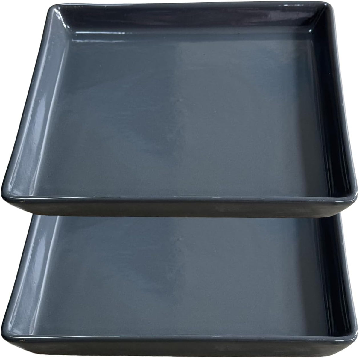 Square Plant Saucer 10 Inch 2 Pack,Plant Trays for Pots, Gray Ceramic Plant Saucers for Indoors Outdoors, Plant Drip Tray 4 6 8 10 12 14 Inch