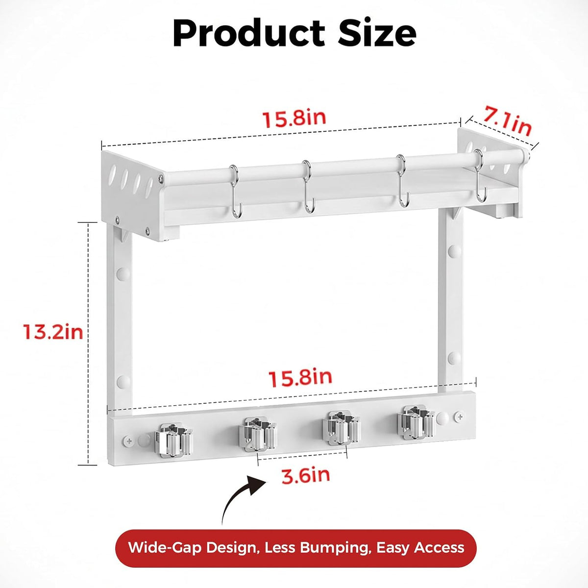 Broom Holder Wall Mount with Shelf – Broom Hanger with 4 Hooks – Broom Rack - Field & Nook