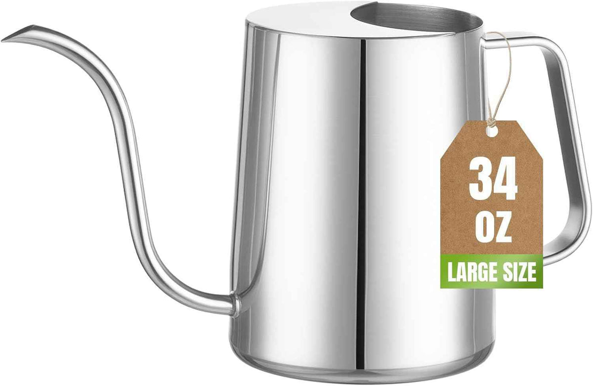 34oz/1000ml Watering Can Indoor Plants with Long Spout, Plant Watering Can for Ergonomic Handle, Rust-Resistant & Durable 304 Stainless Steel, Office & Home