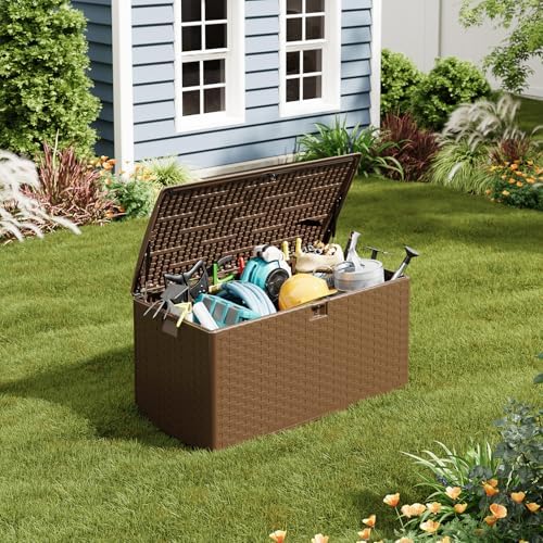 99 Gallon Outdoor Deck Box, Lockable Waterproof Outdoor Resin Box with