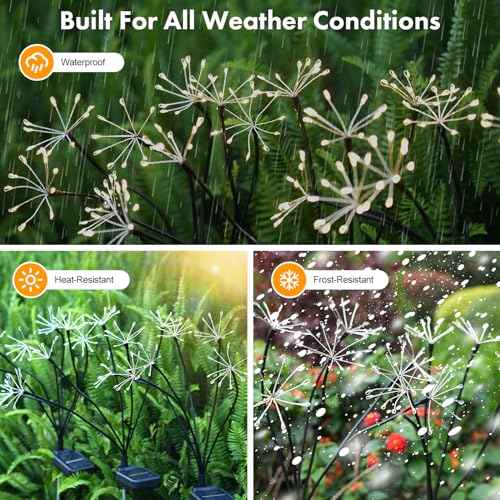 Solar Garden Light 4 Pack Outdoor Waterproof Firework Lights with 240 LEDs Twinkling Fairy Solar Lights Outdoor Garden Yard Pathway Decor, Gardening Gifts for Women Mothers Day (Warm White)