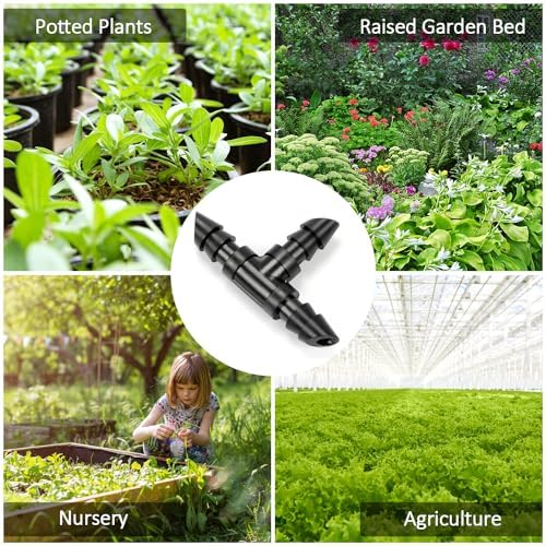 60 Pieces 1/4" Drip Irrigation Tee Fittings:1/4'' Drip Line Double Barbed Tee Connectors for 1/4 Inch Irrigation Tubing Quarter Inch 3-Way T Connector for Irrigation System