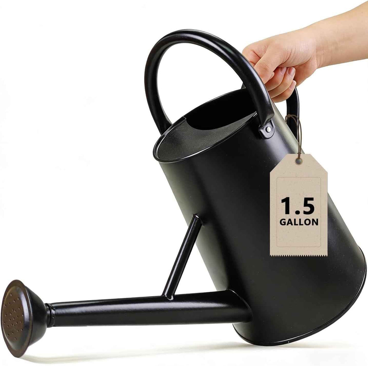 Watering Can for Outdoor&Indoor Plants,1.5 Gallon(5.7L) Metal Watering Can with with Removable Spout,Large Galvanized Steel Garden Flower Water Can Watering Pot with 2 Handles ,Black