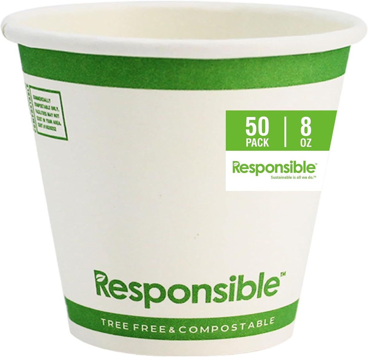 Certified Compostable 8 oz Paper Cups, Cold & Hot Coffee Cups, Disposable Paper Cups, Extra Strength Disposable Cups, Made without PFAS (50 count)