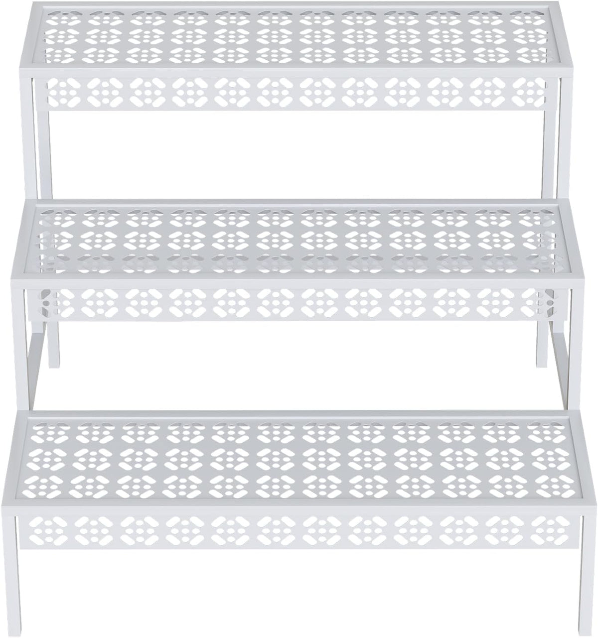 Garden 4 you 3 Tiers Metal Plant Stand,Rectangular Ladder Flower Pots Outdoor Plant Rack, Indoor Plant Display Rack, Heavy Duty Utility Storage Organizer for Home Garden Patio Balcony, Stair Style(White)