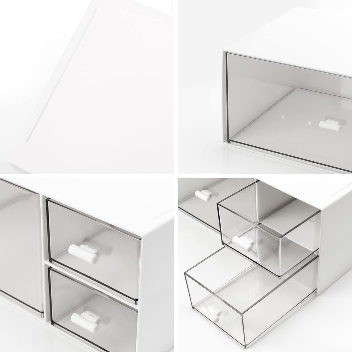 Desk Organizer Stackable Storage Drawers with 3 Compartments Stackable Drawers Great for Desk Storage, Makeup Storage Bathroom Organization Accessories Etc (White) - Field & Nook